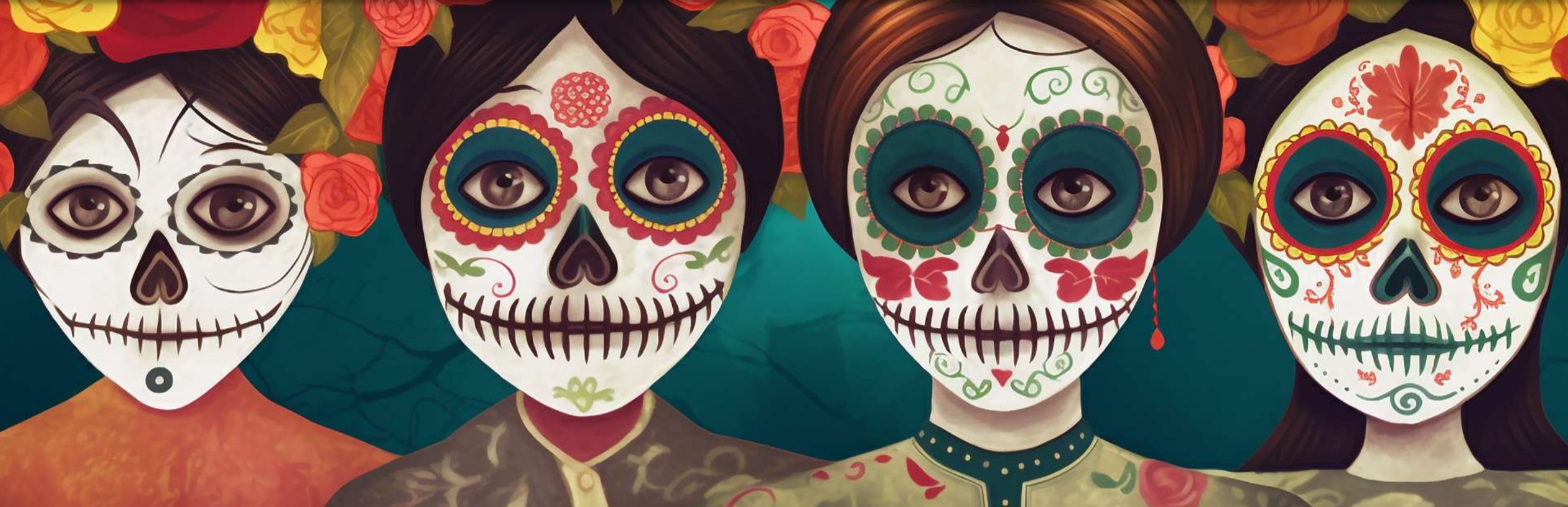 Bild som visar dödskallar på temat Día de Muertos